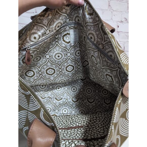 Amy Butler Marni Duffel Tote Bag Large Sun Moon Green White Sepia Zip Weekender - Picture 13 of 16